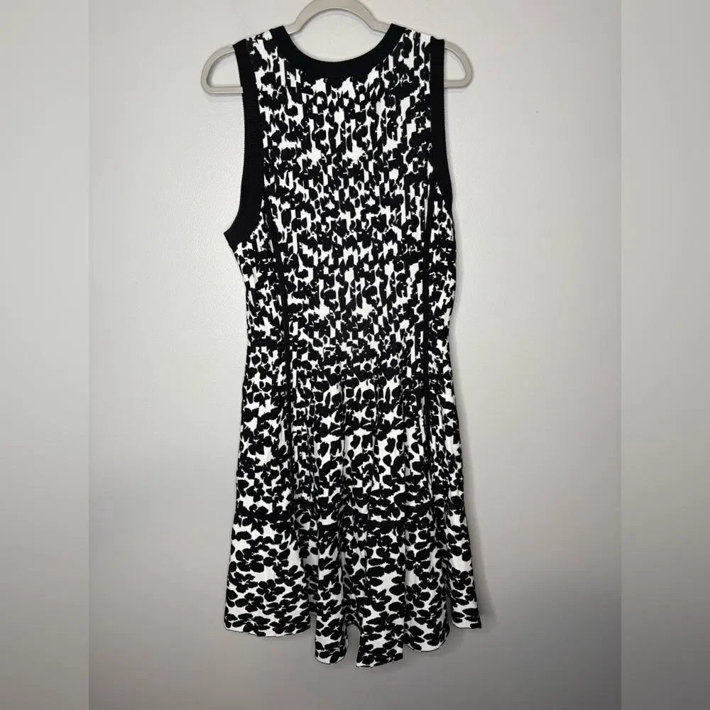 Kate Spade black and white floral jacquard knit fit and flare dress